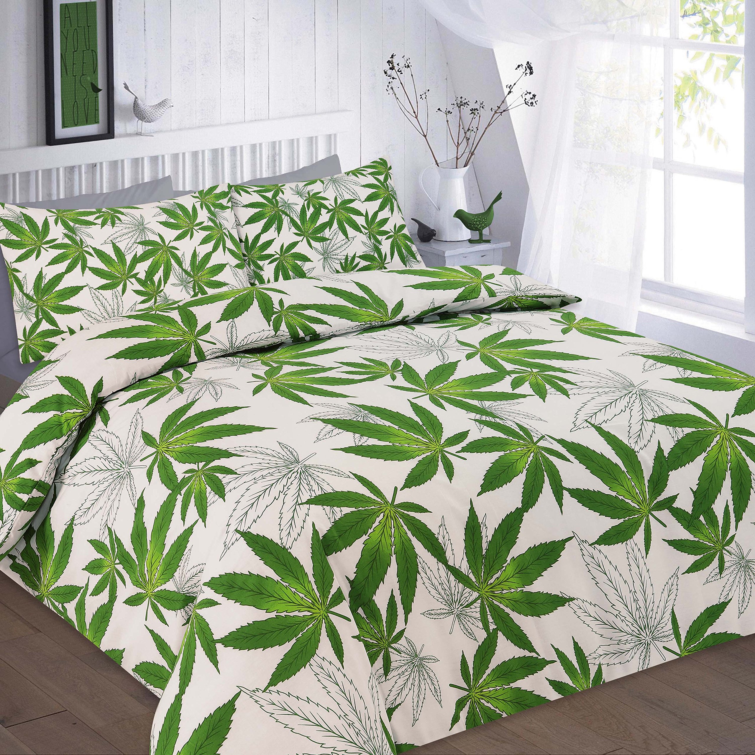 Bluemoon Bedding CANNABIS MARIJUANA Leaf Weed Duvet Cover Set ~ Cover with FREE PILLOW CASES ~ Polycotton (King, Green- CANNABIS)