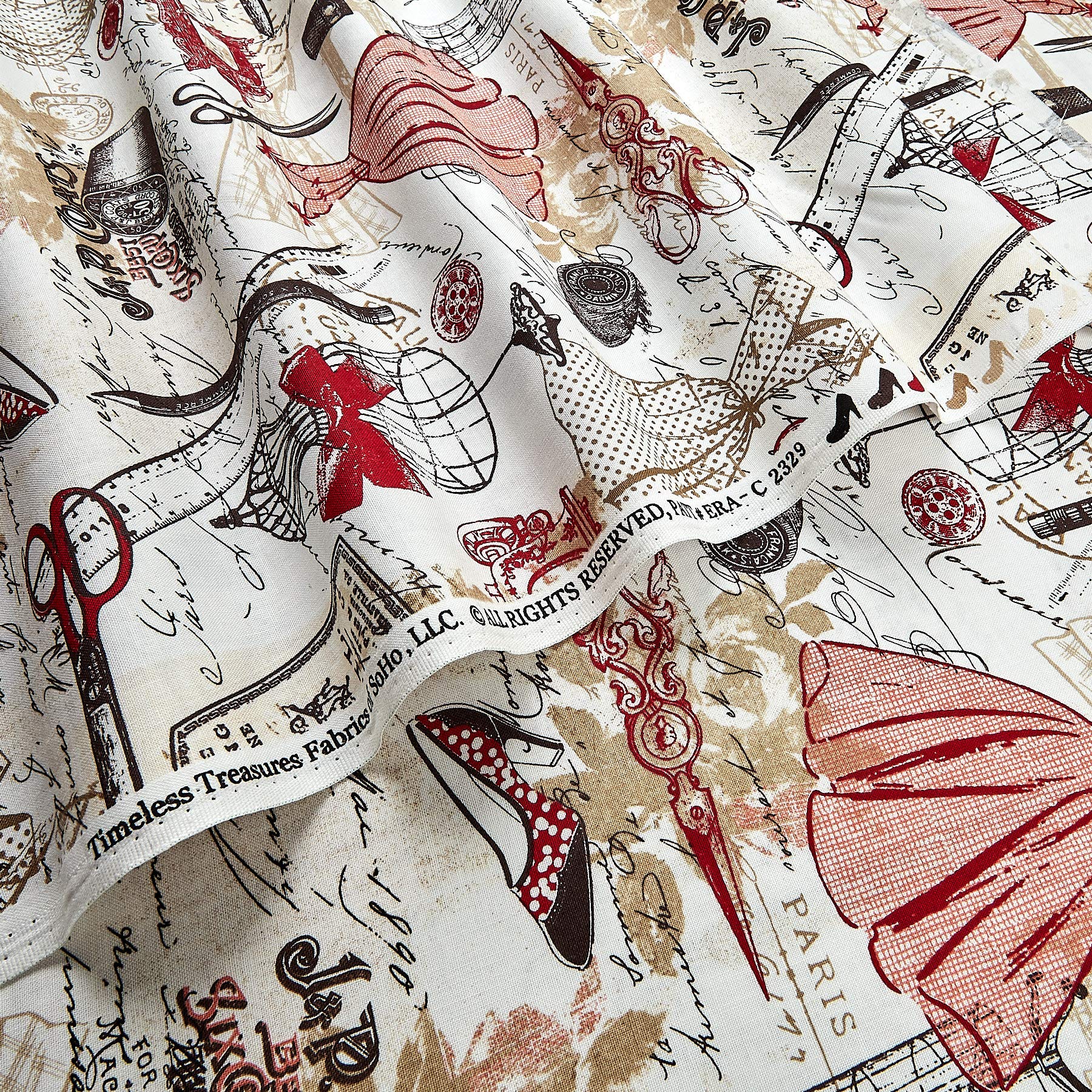 Timeless Treasures Vintage Sewing Red, Quilting Fabric by the Yard - Image 2