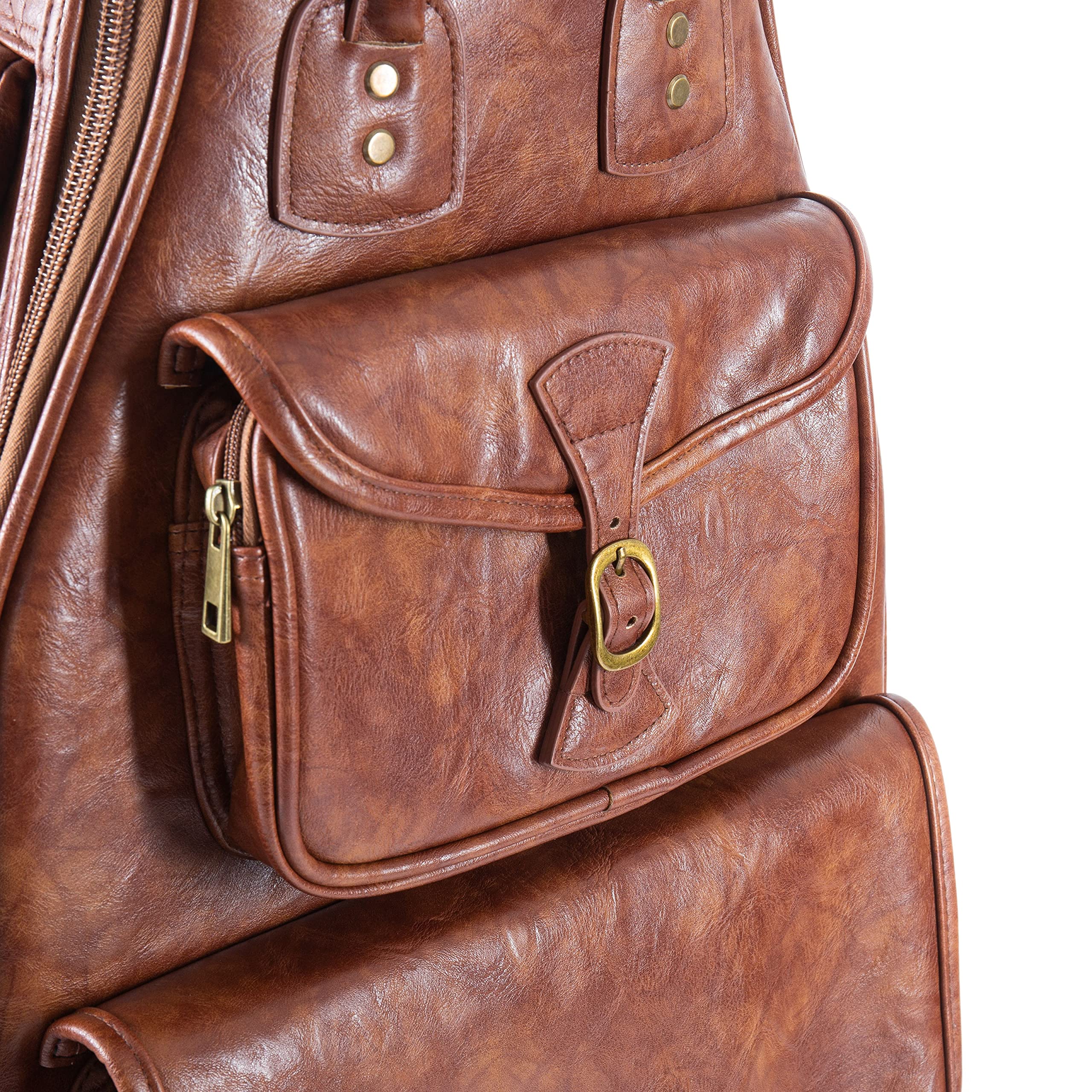 Fame Deluxe E-Gitarre Gigbag im Vintage-Design aus Kunstleder mit Extra-Polsterung, Messing-Applikationen, Rucksackgarnitur, Variables Halskissen & Zubehörtaschen - 107x36x7 cm