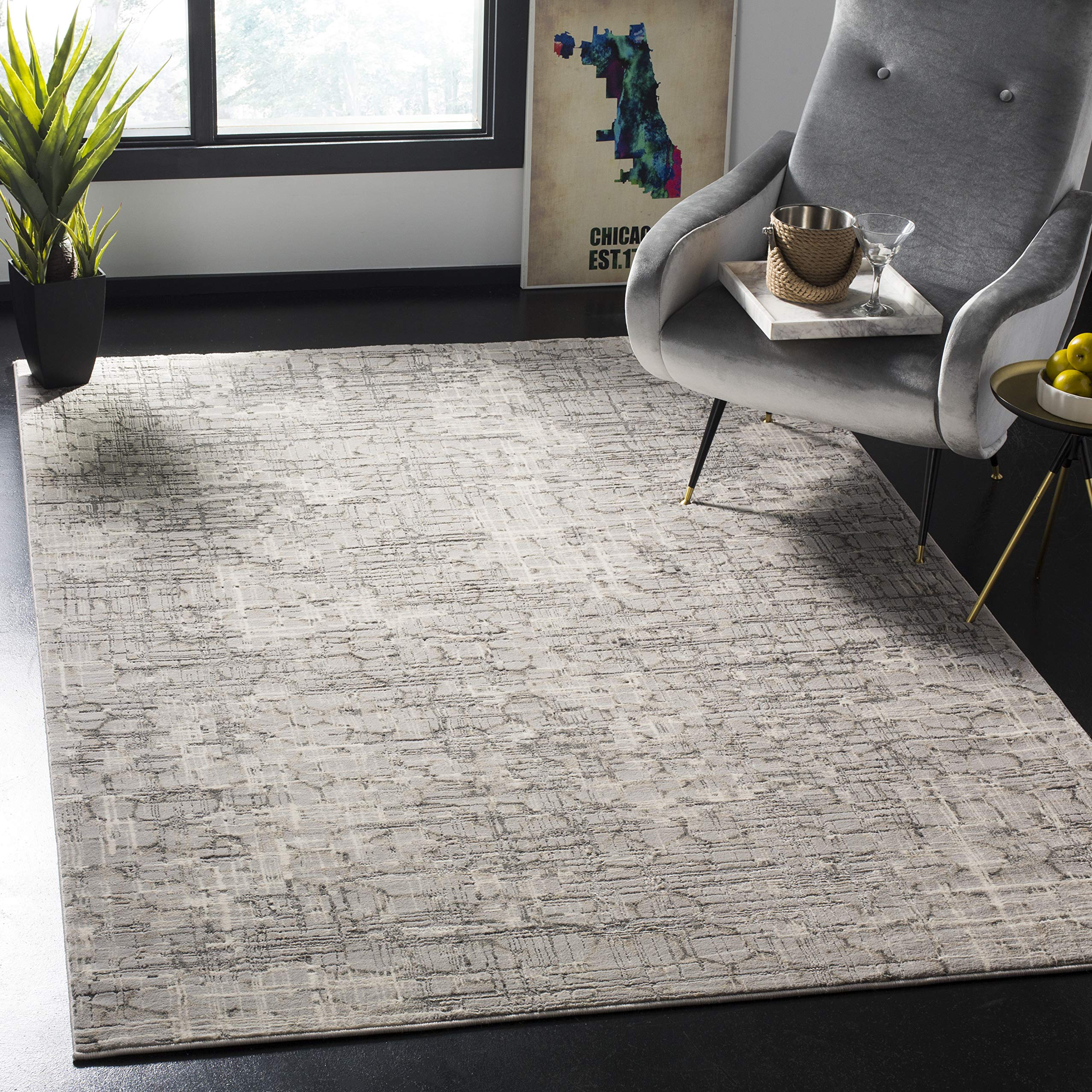 Safavieh Chic Indoor Woven Rectangle Area Rug, Meadow Collection, MDW171, in Grey, 122 X 183 cm for Living Room, Bedroom or Any Indoor Space