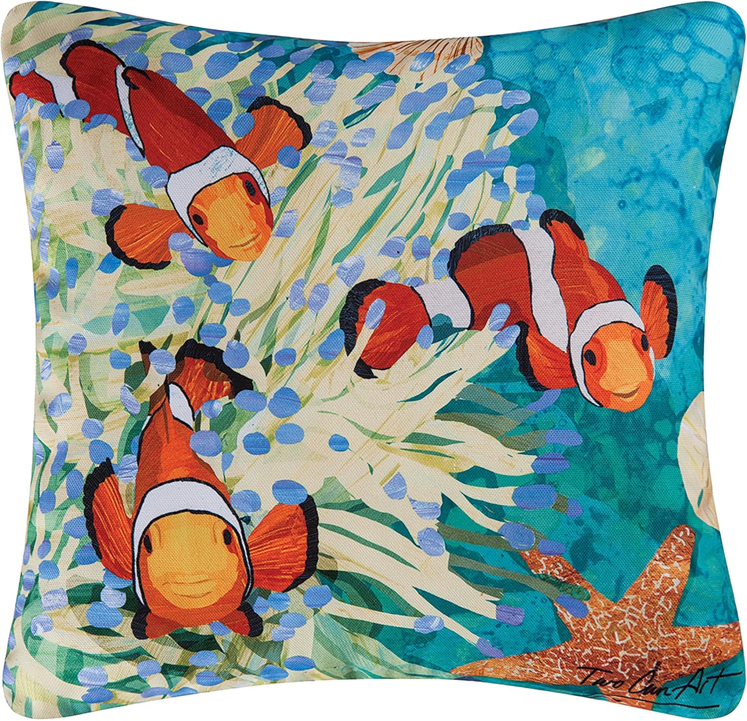 C&F Home Coral Reef & Clownfish HD Printed Premium Indoor/Outdoor Accent Throw Pillow 18" x 18" All Seasons Summer Beach House Patio Home Coastal Nautical Ocean Fade Resistant Decor Decoration 18" x