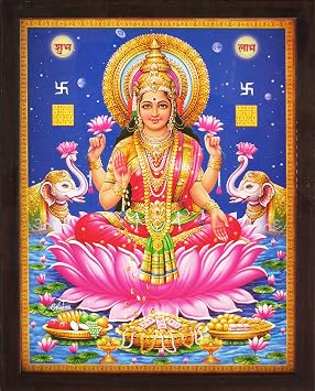 Lakshmi showering money, A poster print with frame must for every home and office for auspicious and good luck.