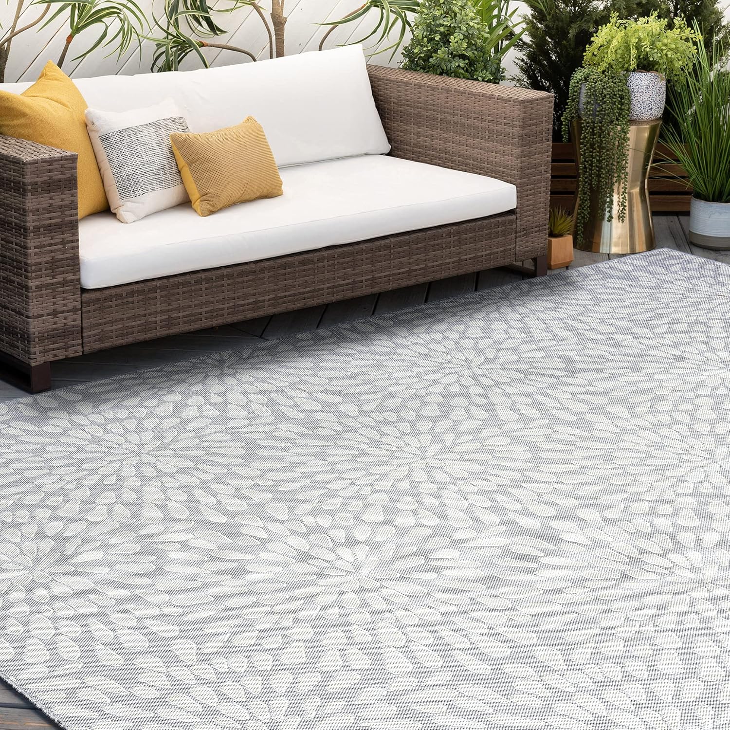 Water & Fade Resistant 4x6 Indoor Outdoor Rug for Patio, Deck, Porch, Entryway | Outside Area Rugs for Patios | 4' x 5'3'' Gray