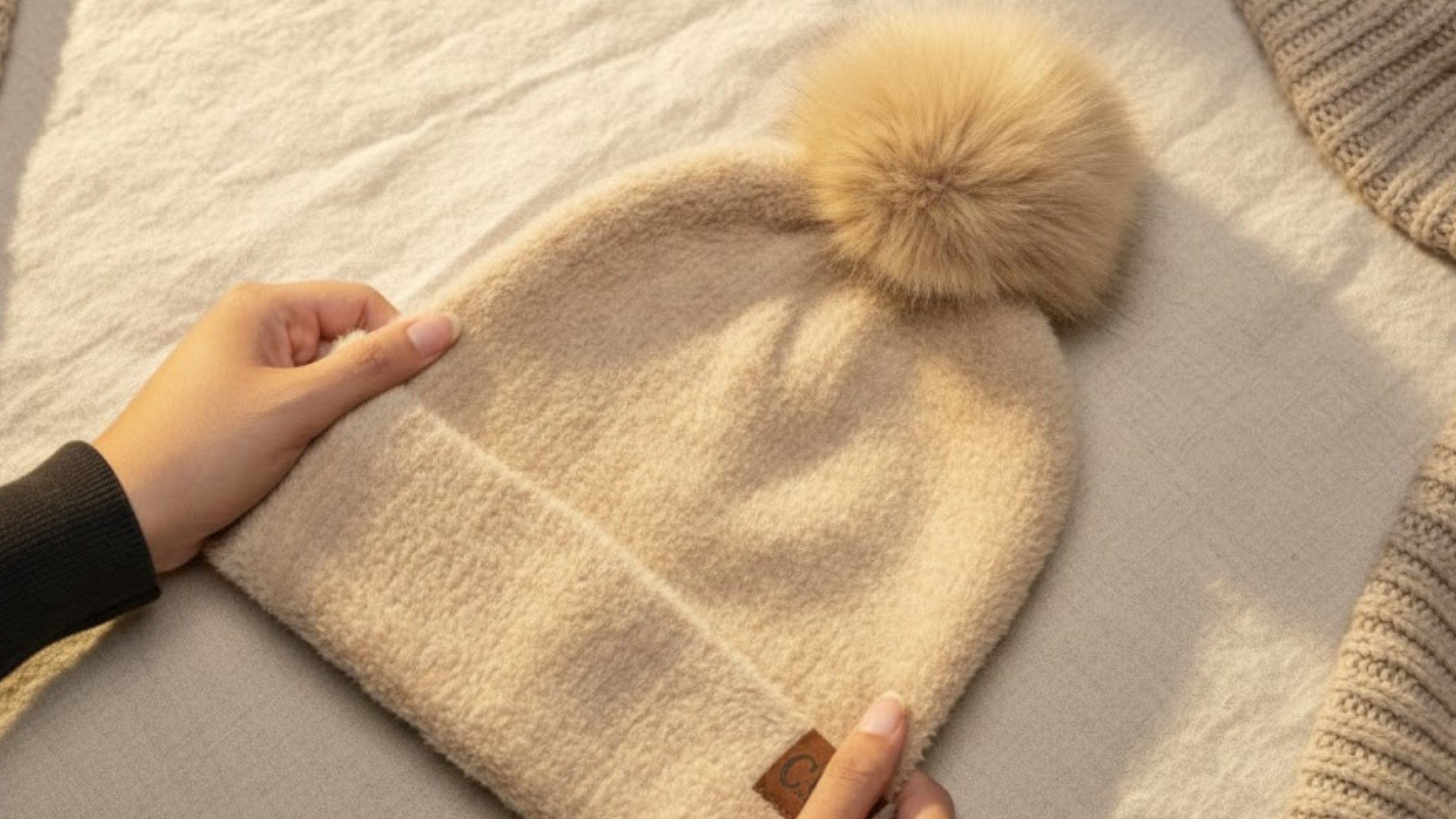Ultra Soft Chenille Faux Fur Pom Pom Beanie Winter Ski Cap Fashion Pudus Women main image 4