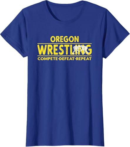 Miniatura 66 de Oregon Wrestling - Compete, Defeat, Repeat T-Shirt Negro,Azul Marino,Asfalto,Blanco,Azul Pastel,Arándano,Rojo,Verde Bosque,Verde Kelly,Verde