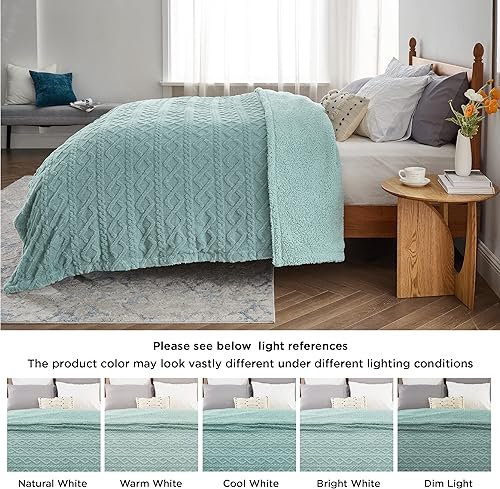 Miniatura 6 de Bedsure Manta Sherpa de tamaño Queen para cama, mullida, suave y acogedora, tamaño Queen, manta de vellón gruesa y cálida para invierno, verde