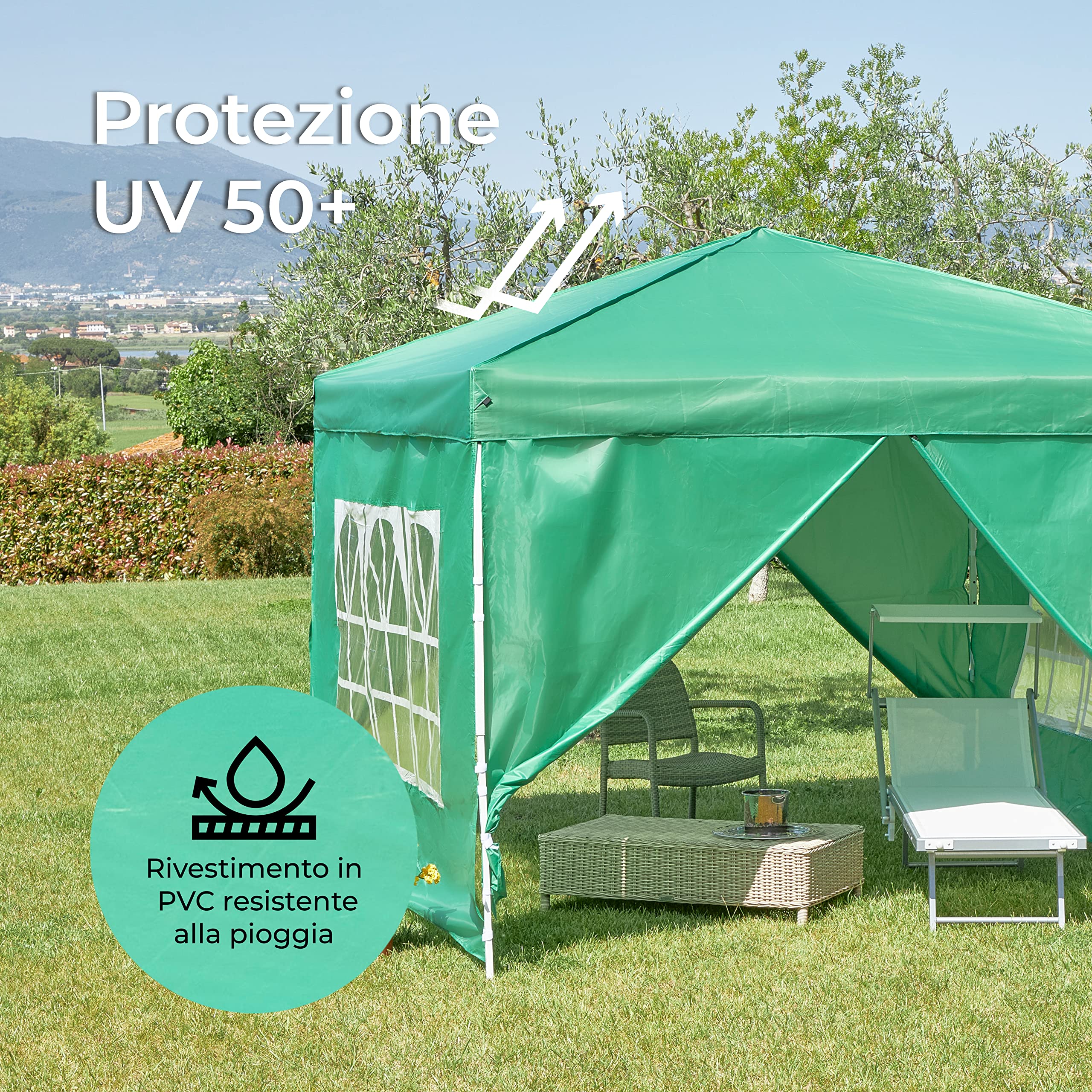 Gazebo 3x3m Impermeabile | Con Pannelli Laterali | Per Giardino, Feste, Campeggio - Foto 7