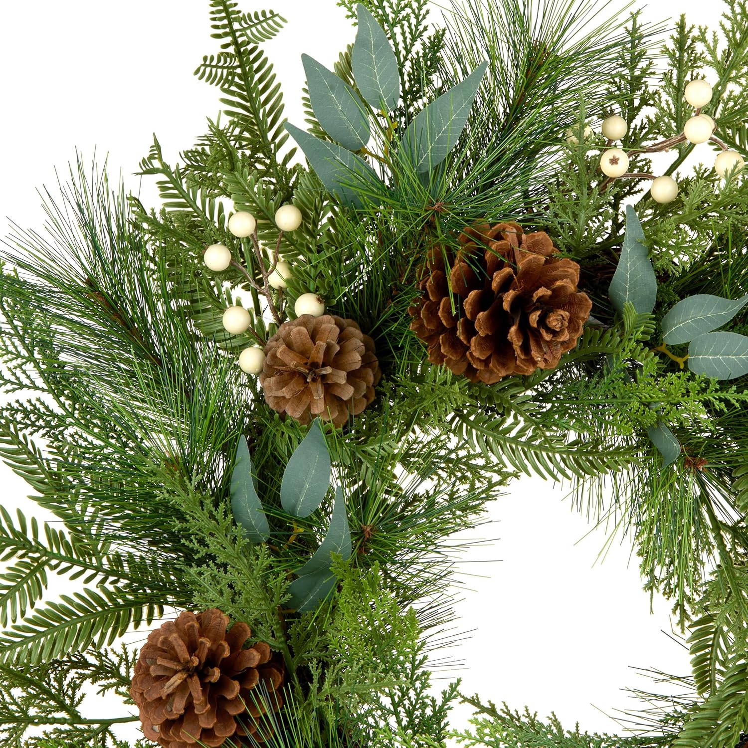 National Tree Company Artificial Christmas Wreath, Green, Inspired by Nature, White Berries, Pinecones, Cypress Tips, 24 inch