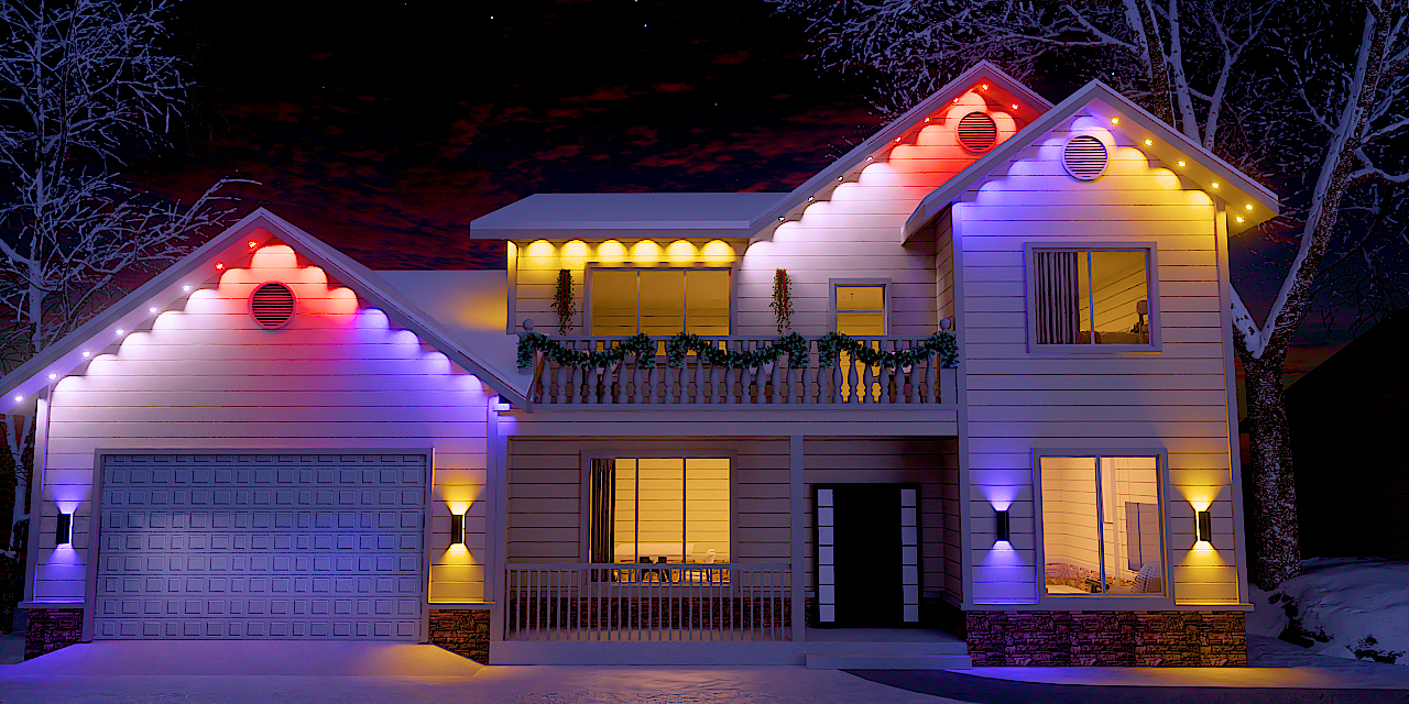 Image of rosykite Permanent Outdoor Lights for House,100ft RGB+IC Color Eave Lights | Tunable Warm to Cool White 60lm for Daily Lighting,Super Bright, IP67 Waterproof, Alexa Google APP Remote Control