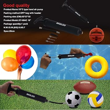 SKOLOO 10 Portable Hand Air Ball Pump Inflator Kit with Needle, Nozzle, Extension Hose for Soccer Basketball Football Volleyball Water Polo Rugby Exercise Sports Ball Balloon Swim Inflatables