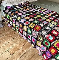 RISEON Handmade Granny Square Crochet Throw Blanket - Multicolor Boho 59x47" Soft Acrylic Quilt for Sofa, Bed, Travel & Recliner