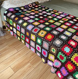 RISEON Handmade Granny Square Crochet Throw Blanket - Multicolor Boho 59x47" Soft Acrylic Quilt for Sofa, Bed, Travel & Recliner