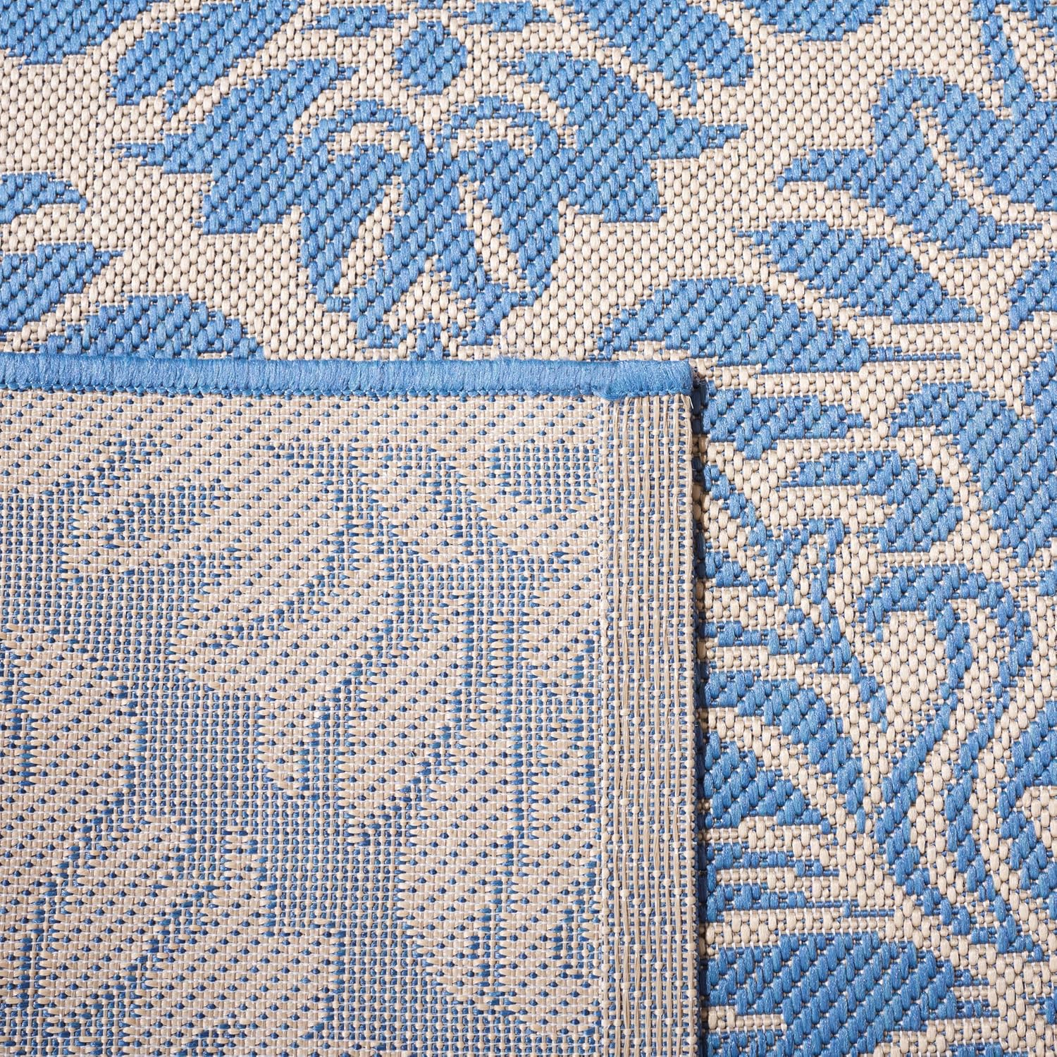 SAFAVIEH Washable Rug Outdoor Beach House Collection - 2'2" x 8' Runner, Aqua & Cream, Non-Shedding & Easy to Clean, Ideal for Patio, Backyard, Mudroom (BHS135K)