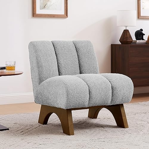 Miniatura 7 de Art Leon Silla decorativa moderna, sofá modular de tela sherpa, silla individual sin brazos con patas de madera para sala de estar, dormitorio,