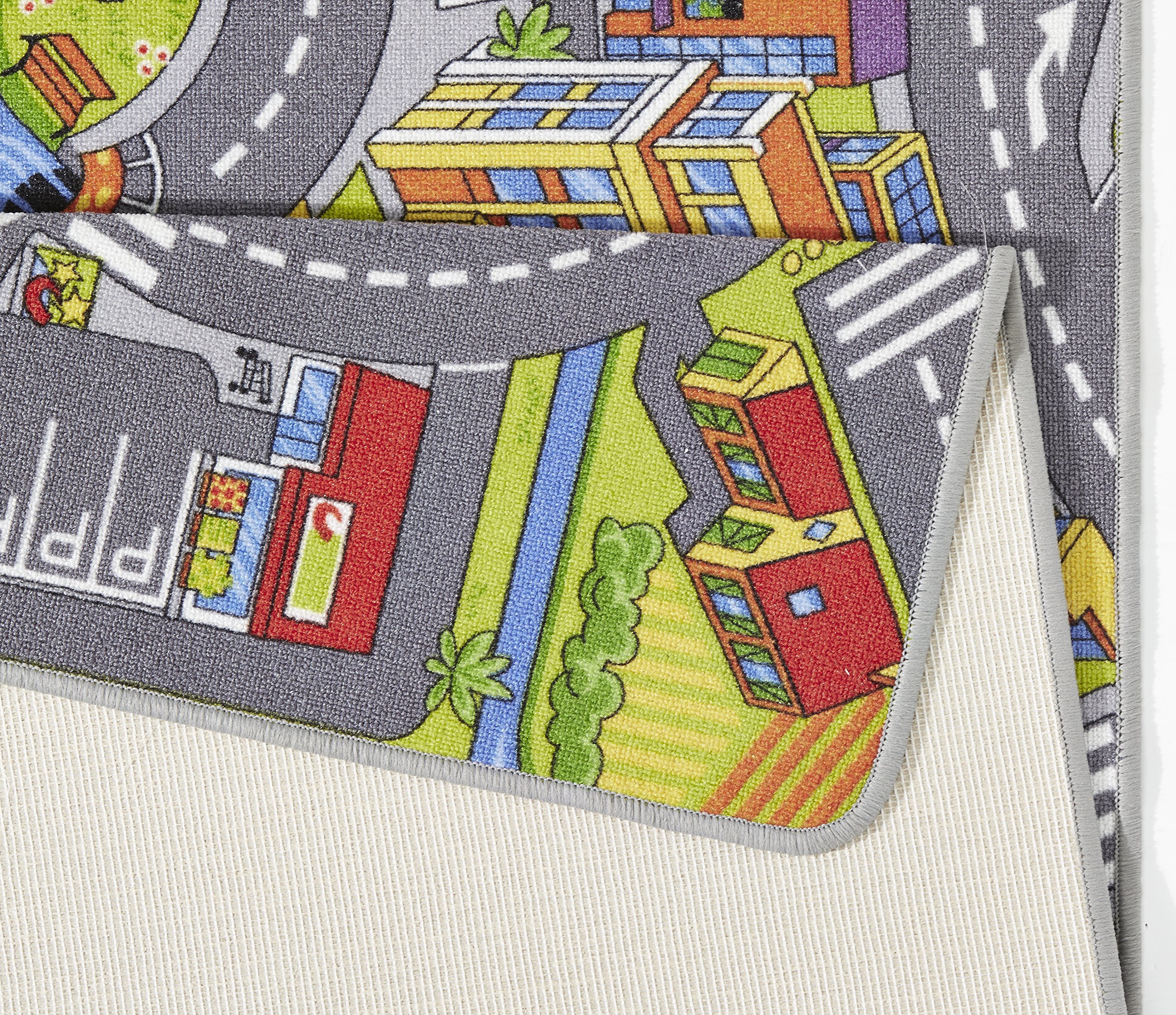 HANSE Home Play Smart City - Alfombra infantil antideslizante para niños y niñas, pelo corto, alfombra de juegos de ciudad, diseño de calle, para dormitorio, habitación de niños, sala de juegos, 90 x 200 cm