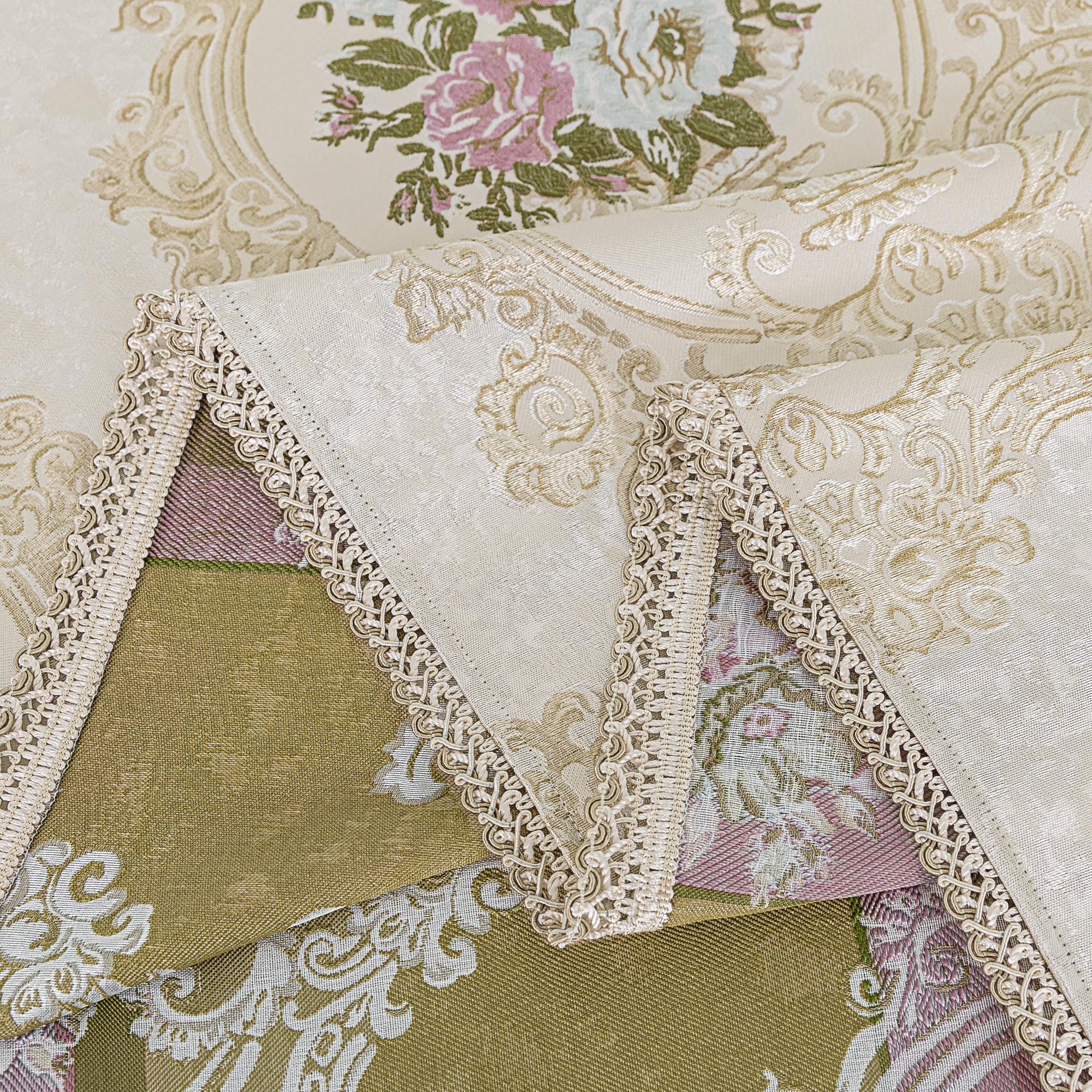 Tovaglia Damascata con Nappe, Tovaglia Rettangolare Decorativa, Copritavolo per Tavolo da Pranzo Cucina Soggiorno Festa (140x200cm, Floreale)