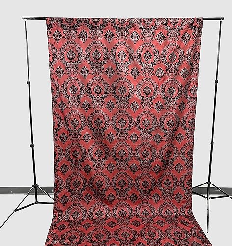 Miniatura 2 de New Creations Fabric & Foam Inc, panel de cortina de tafetán flocado de damasco, juego de 1, (negro sobre cobre, 5 pies de ancho x 10 pies de alto)