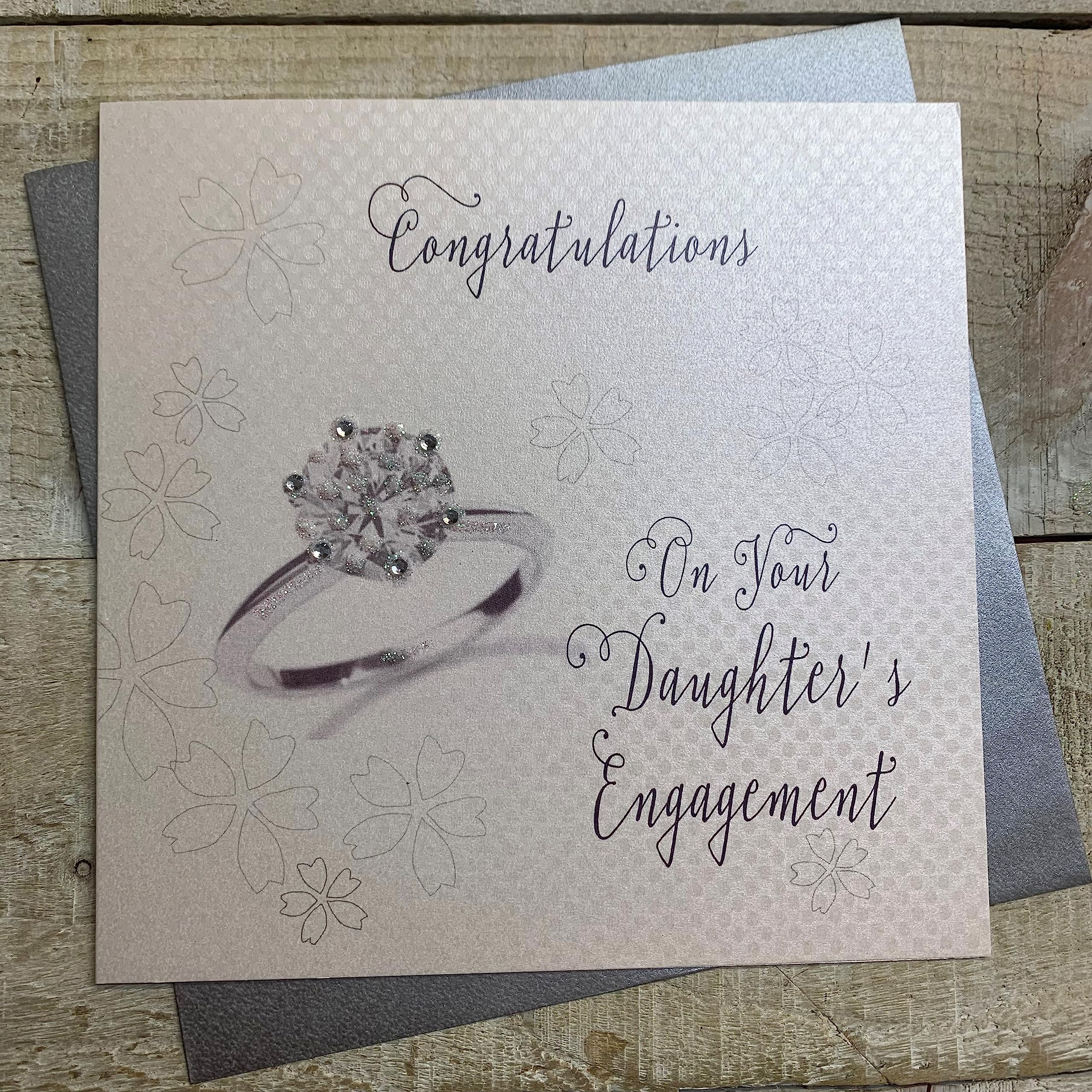 WHITE COTTON CARDS Congratulation On Your Daughter's, Handmade Engagement Card, Code WS2