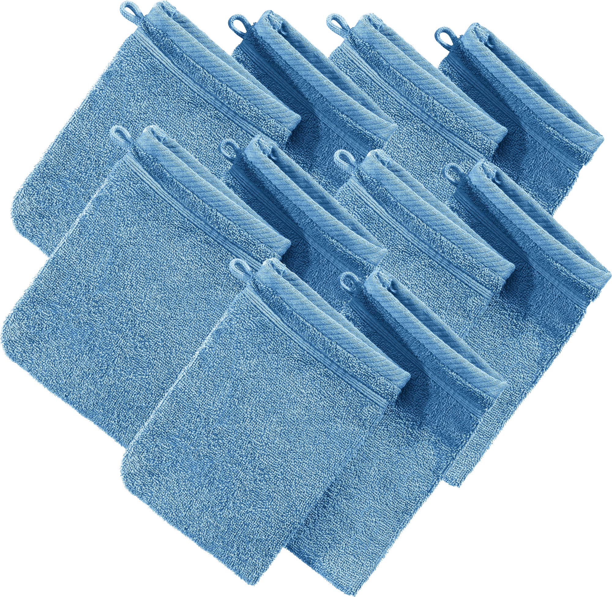 Erwin Müller Waschhandschuh, Waschlappen Heidelberg 10er- Pack, 100% Baumwolle hellblau Größe 15x21 cm - weiche Qualität, saugstark und strapazierfähig - praktisch durch Schlaufe