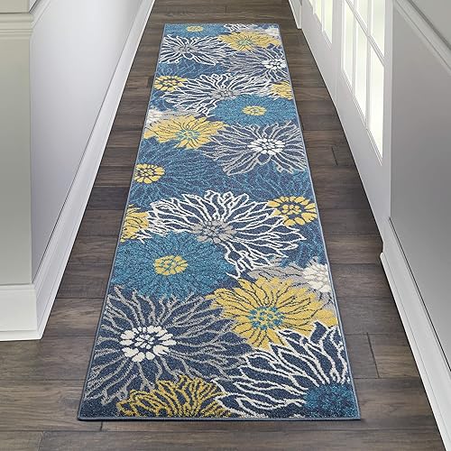 Passion 10' Runner Blue Fabric Contemporary Area Rug (10' Runner)