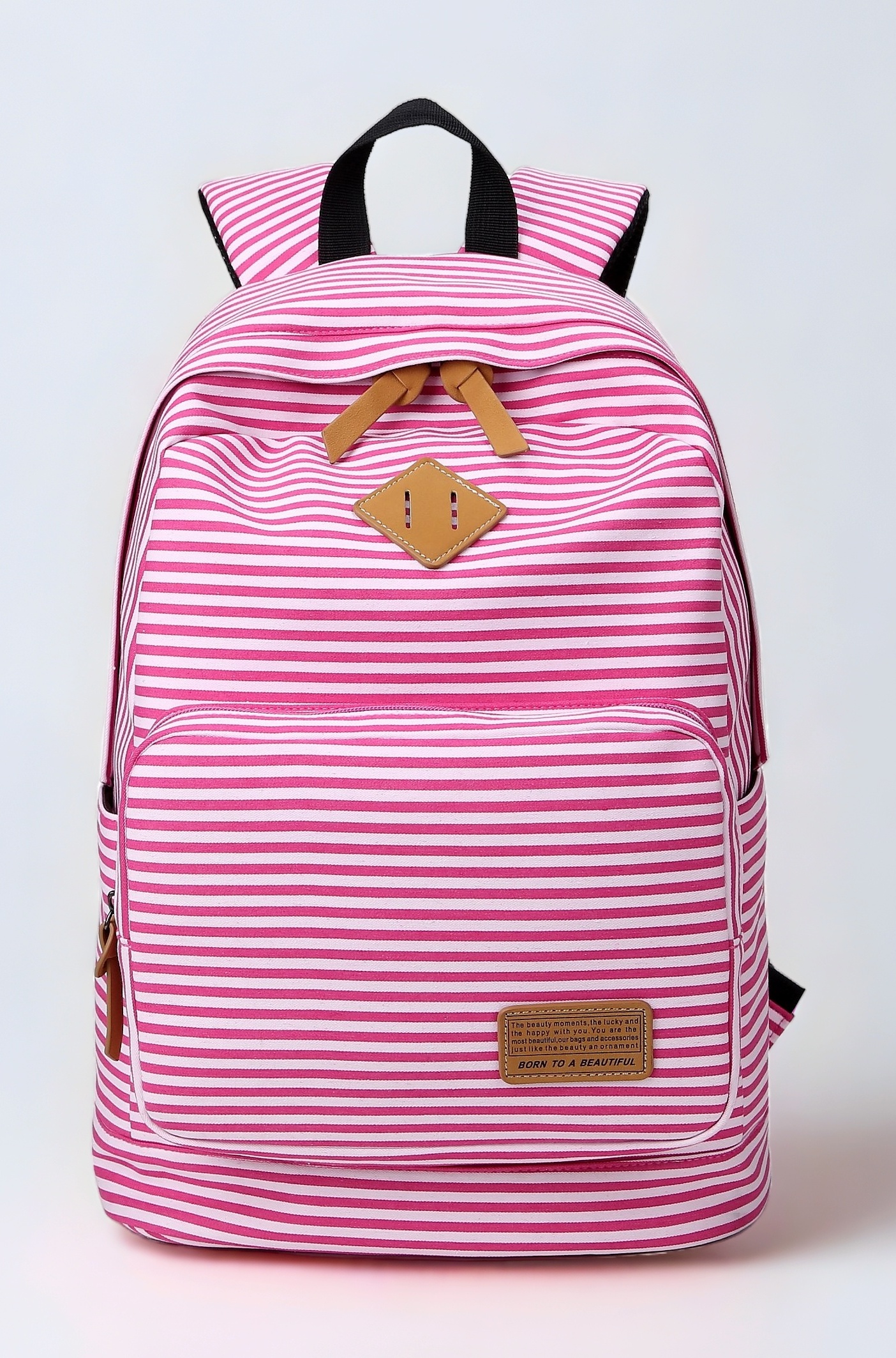 Striped Canvas Backpack Girls School Bag Women Casual Travel Daypack