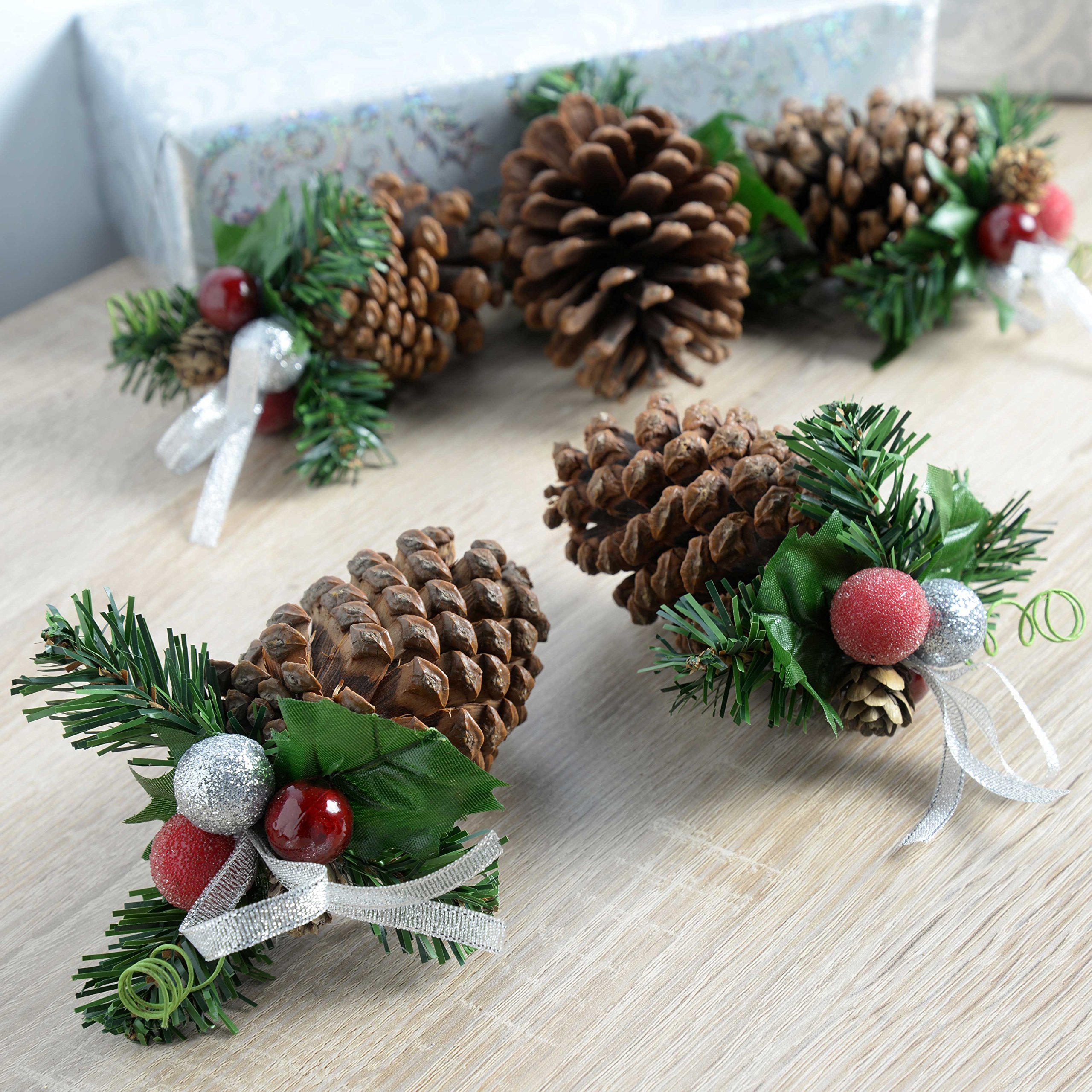 WeRChristmas Decorated Pine Cone Christmas Decoration - Frosted Silver, Pack of 5 - Image 3