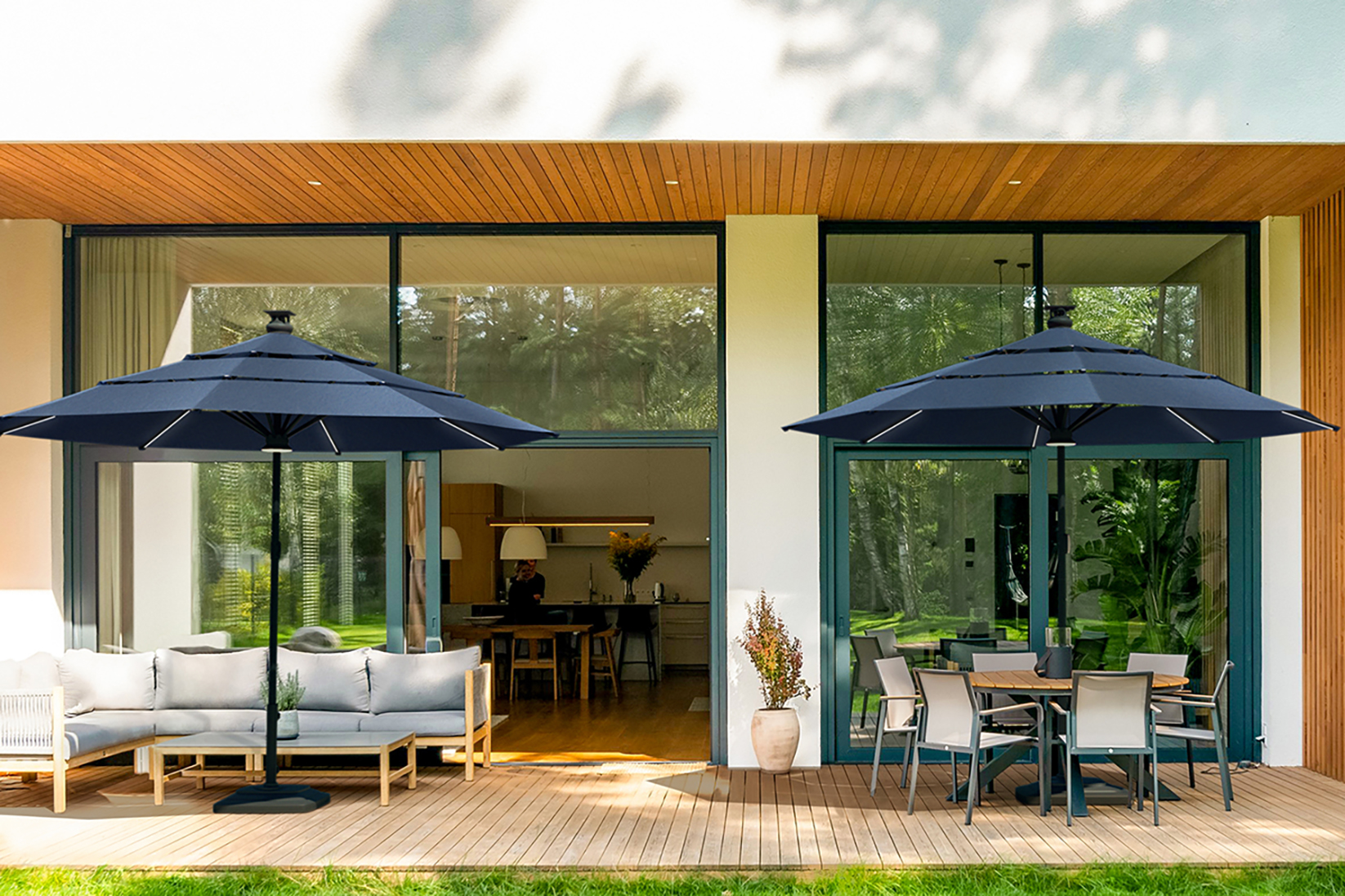 classy patio umbrella JEAREY 11-ft Beige Crank Cantilever Patio Umbrella Polyester