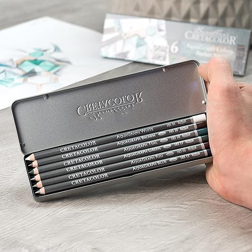 Miniatura 5 de CRETACOLOR AquaGraph - Juego de acuarelas de grafito, 6 unidades (paquete de 1), blanco, marrón, verde azulado, verde, rojo, azul