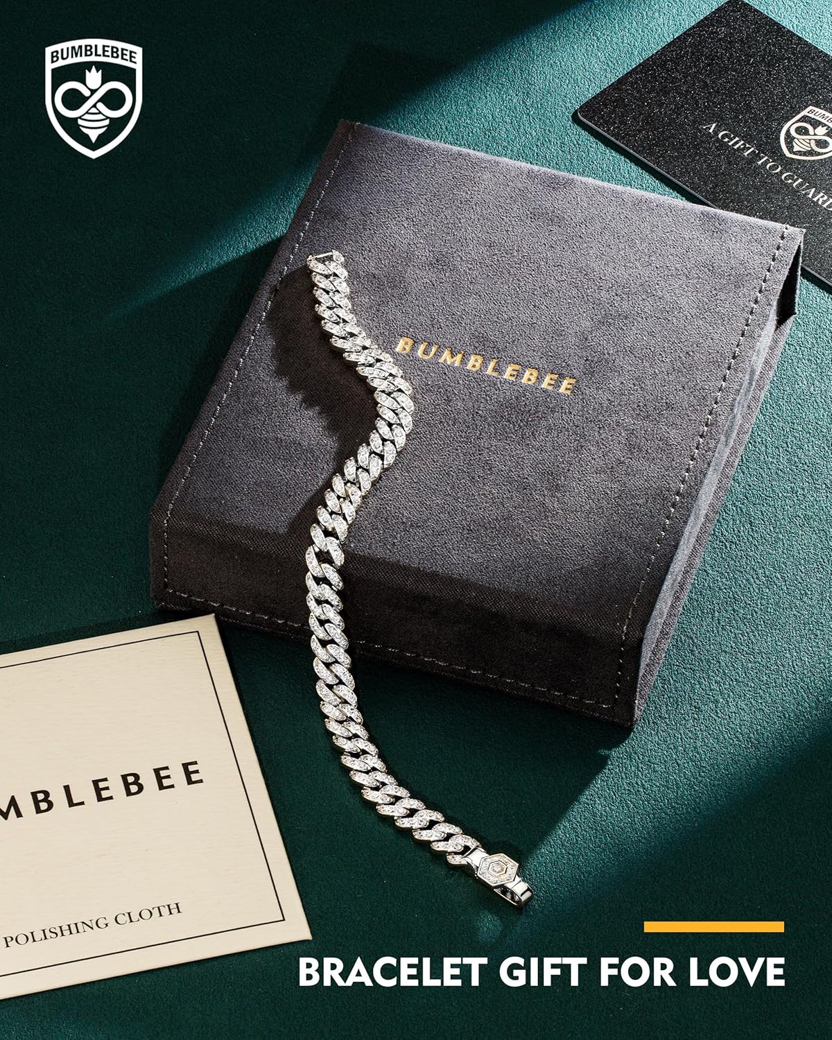 BUMBLEBEE Handmade Cuban Link Bracelet for Women and Men,14K Gold Plated Miami Cuban Chain Bracelets,Italy 5A Lab Zirconia,Hypoallergenic,Streetwear Hip Hop,Gift for Valentine's Birthday Size 7"-8" - Image 2