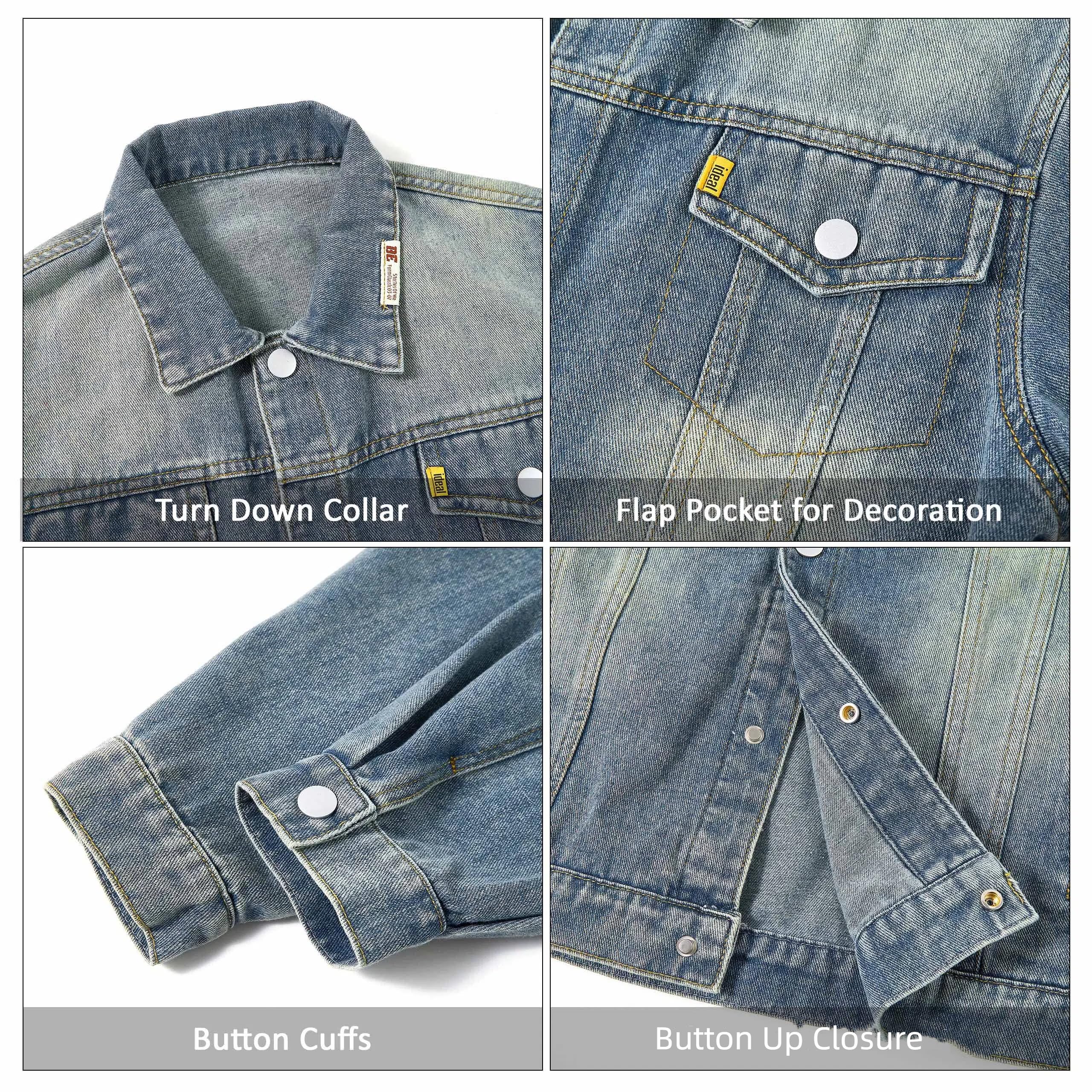 Rolanko Veste en Jean pour Garçons, Denim Blousons de Délavé à Boutons Manteau en Jean pour Enfants