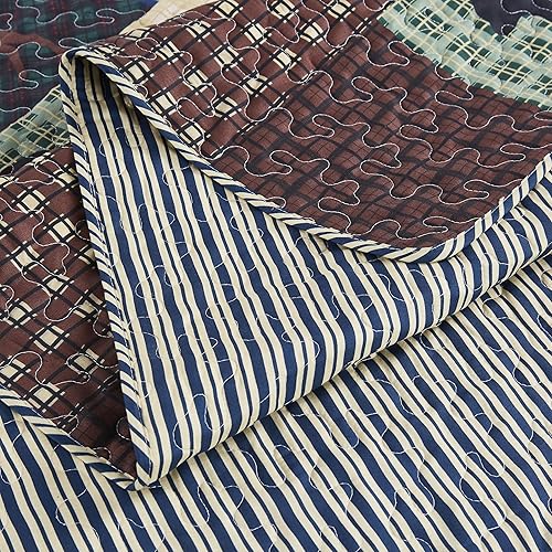 Miniatura 6 de Virah Bella Juego de ropa de cama King Lodge de 3 piezas  Parche de desierto  Juego de edredón reversible de campo rústico con fundas de almohada