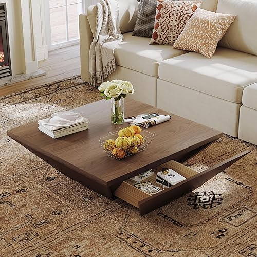 POVISON Mesas de centro modernas para sala de estar, mesa de centro cuadrada con almacenamiento, mesa de centro de madera con cajones, mesas