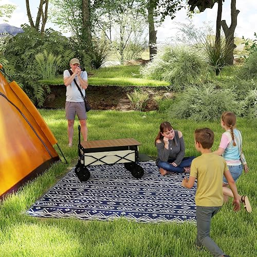 Outsunny Outdoor Rug for Patio Waterproof, 8' x 10', Blue White Geometric
