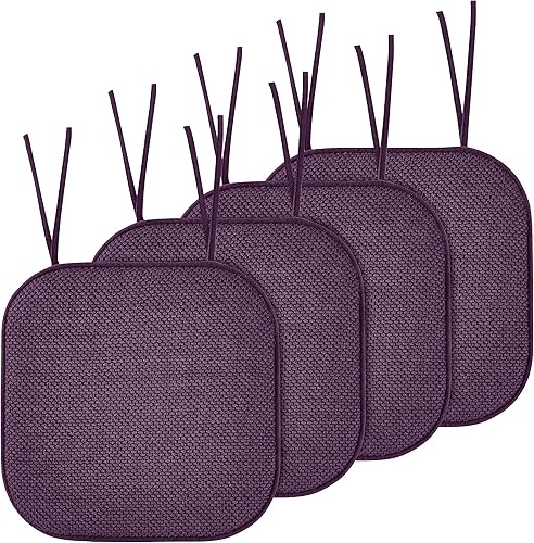 Elegant Comfort Juego de 4 fundas para cojines para silla con lazos y parte trasera de goma antideslizante, espuma viscoelástica gruesa, almohadilla