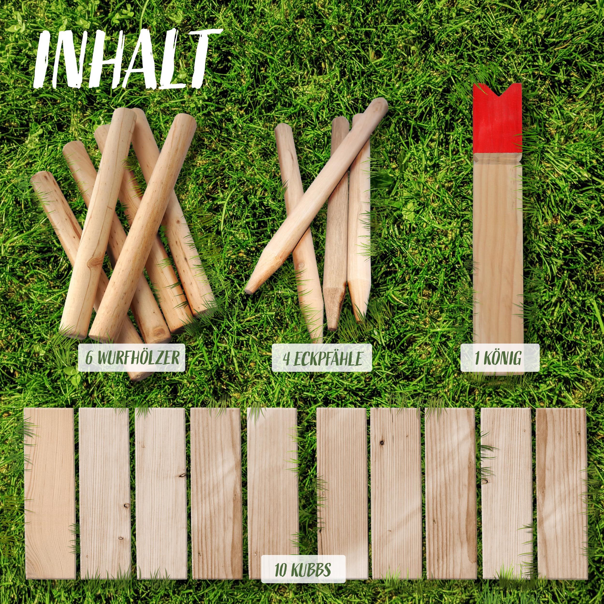 Ocean 5 Kubb - Original Wikinger Wurfspiel - Premium FSC® Holzspiel im Stoffbeutel mit massiven Figuren - Schwedenschach Holz Outdoor Spiel Wurf Schach Spiele