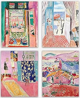 Matisse Wall Art Prints - Set of 4 Henri Aesthetic Posters for Aesthetic Room Decor, Art Exhibition Matisse Prints Pink Posters Framable Art Cute Impressionist Group of Prints (8x10)