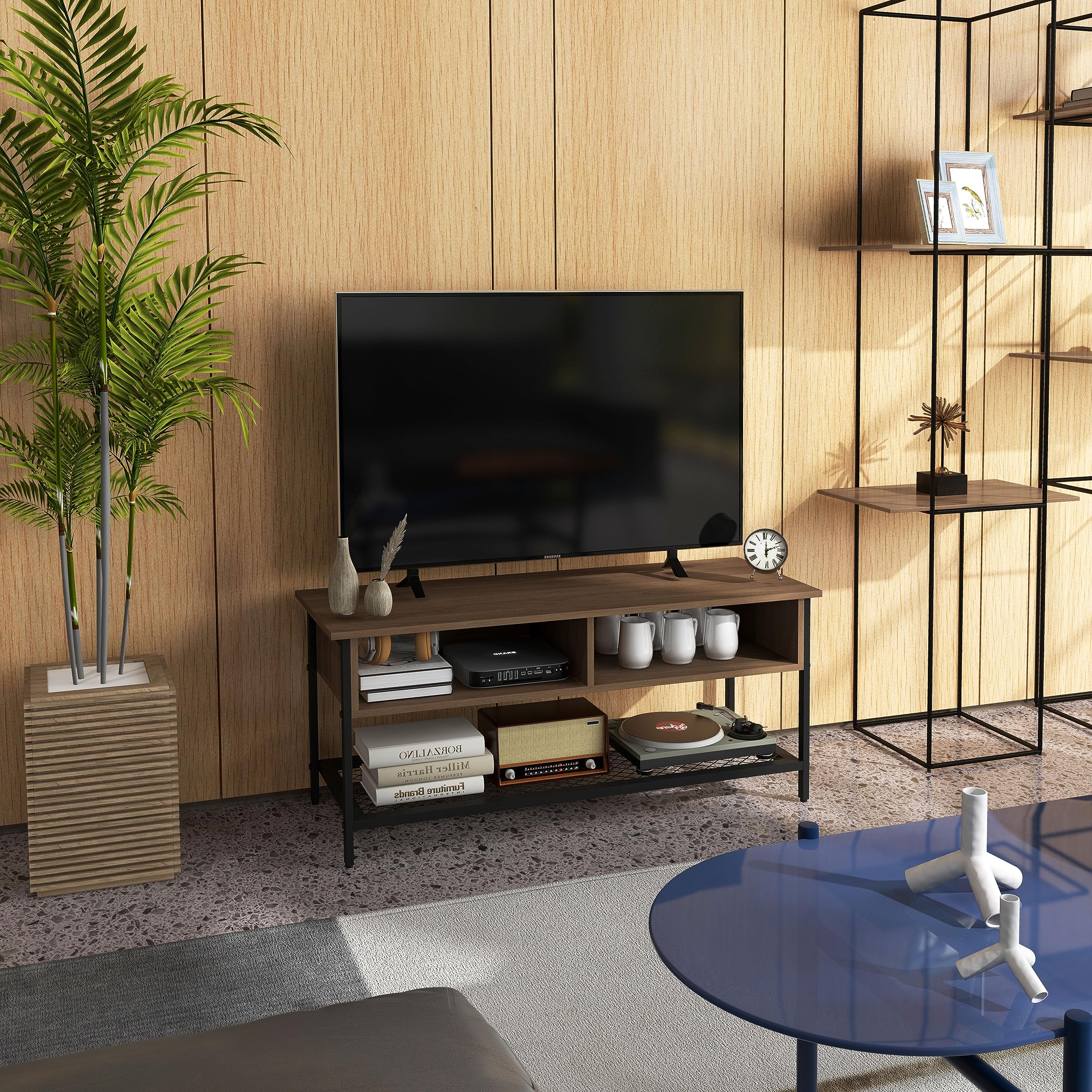 HOMCOM Mobile Porta TV fino 48" in Stile Industriale, Mobile Basso con Ripiani in Legno e Acciaio, 110x40x48cm, Marrone e Nero