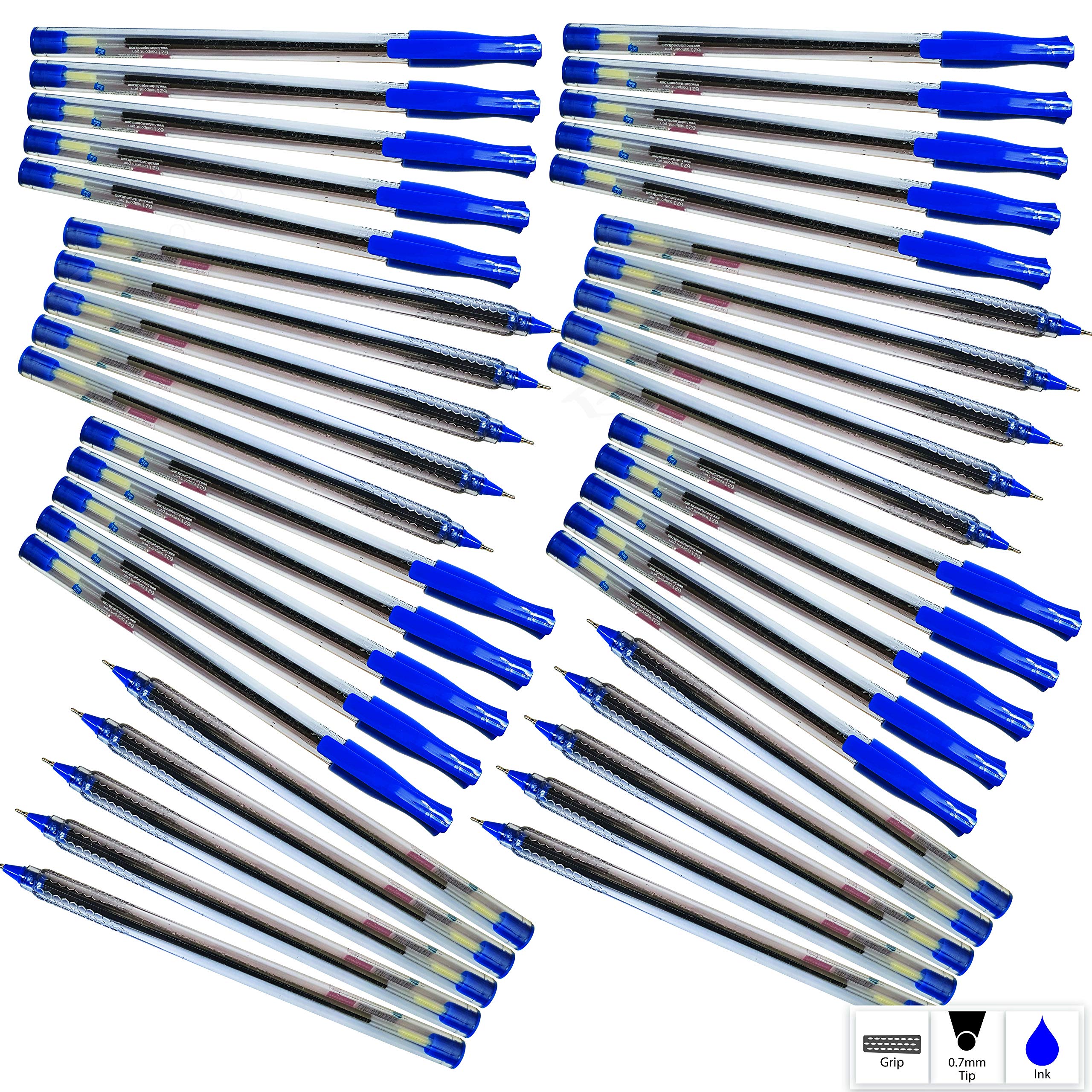 NATARAJ Fine Smooth Ballpoint Pens Trio Grip - School Office Home Ideal (40 x 0.7mm BLUE Ball Pens + 1 x PATEL PStic Pen)