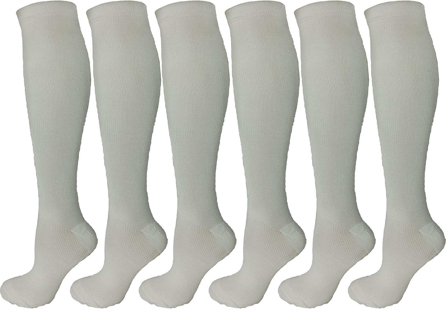 6 Pair White Small/Medium Ladies Compression Socks, Moderate/Medium Compression 15-20 mmHg. Therapeutic, Occupational, Travel & Flight Knee-High Socks. Women's Shoe Sizes 6-10, Men's Sizes 5-9
