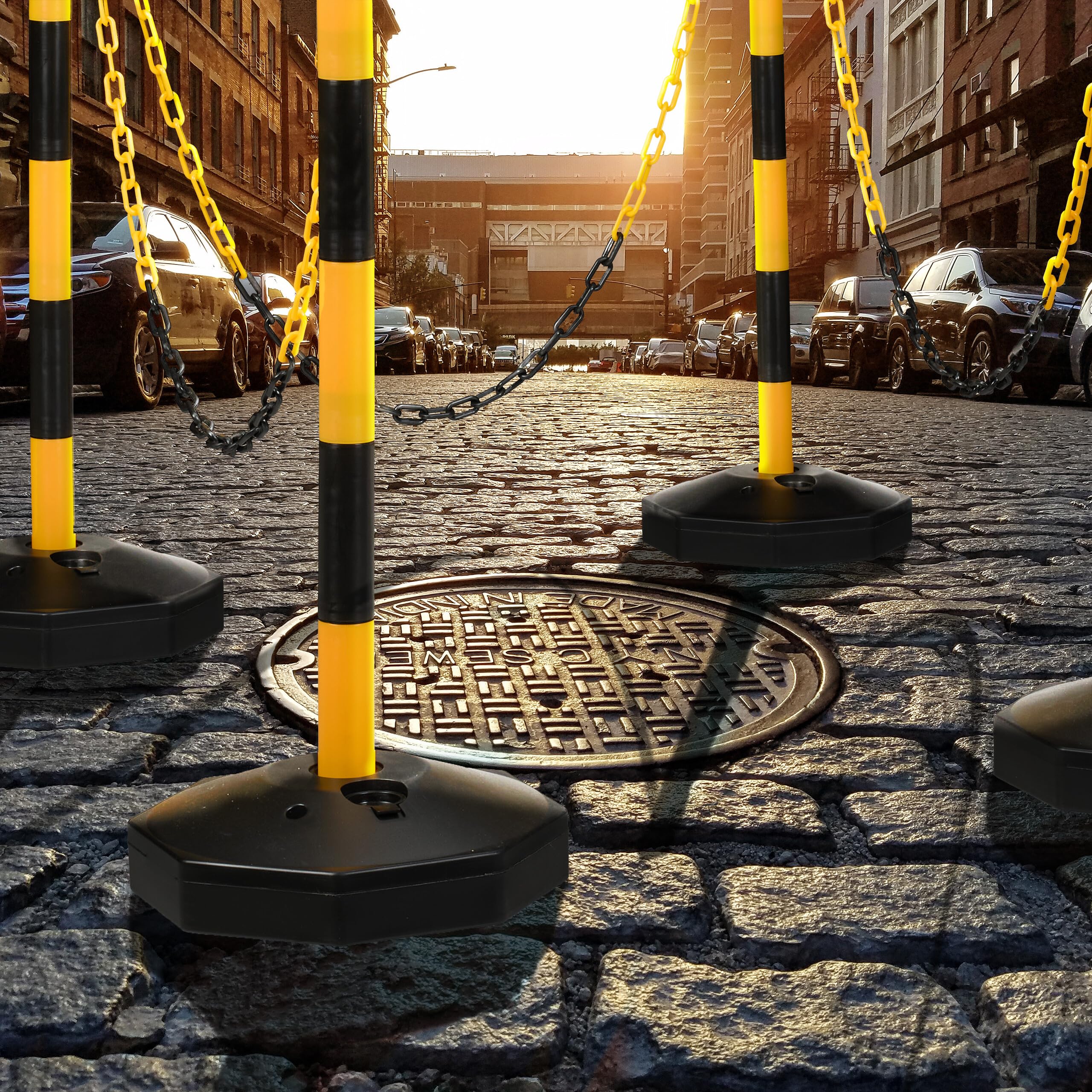Relaxdays Poteau de signalisation Lot de 4 85x29 cm Parking Plastique Jaune/Noir