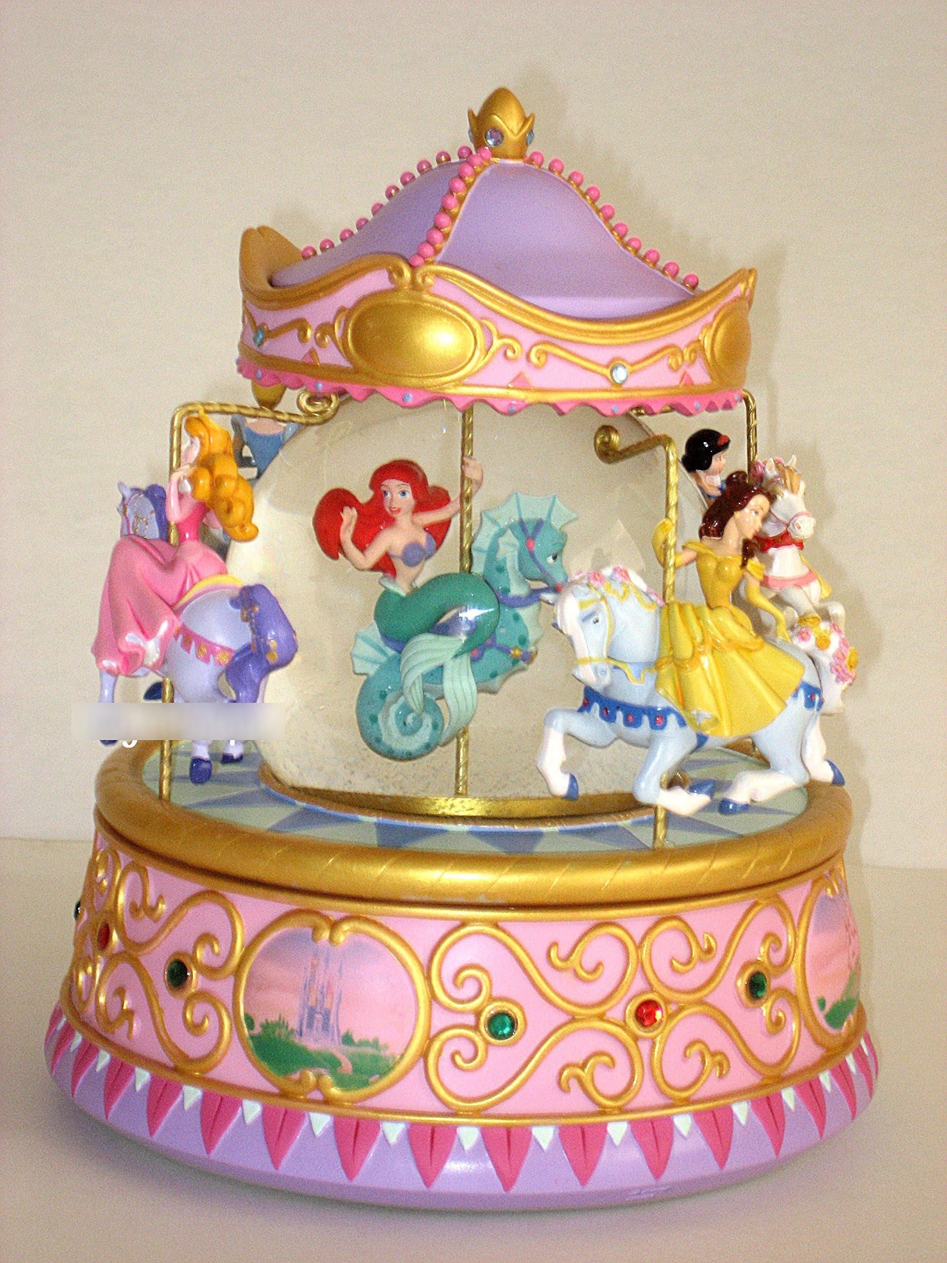 Snowglobe Disney Multi Princess Carousel Musical Snow Globe Ariel, Belle, Cinderella, Sleeping Beauty, Snow White