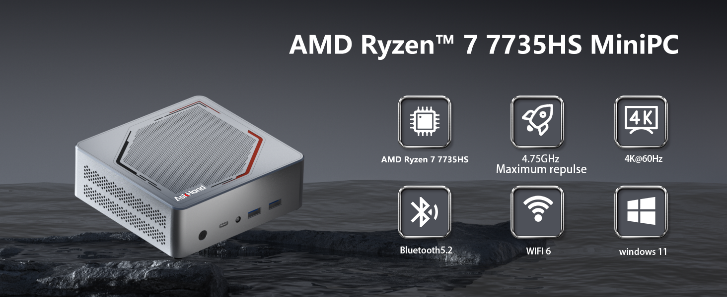 ミニPC MN5X Ryzen 7 7735HS/ 16GB/ SSD128GB Przenośny Komputer Mini PC AMD Ryzen 7 7735HS | 16GB DDR5