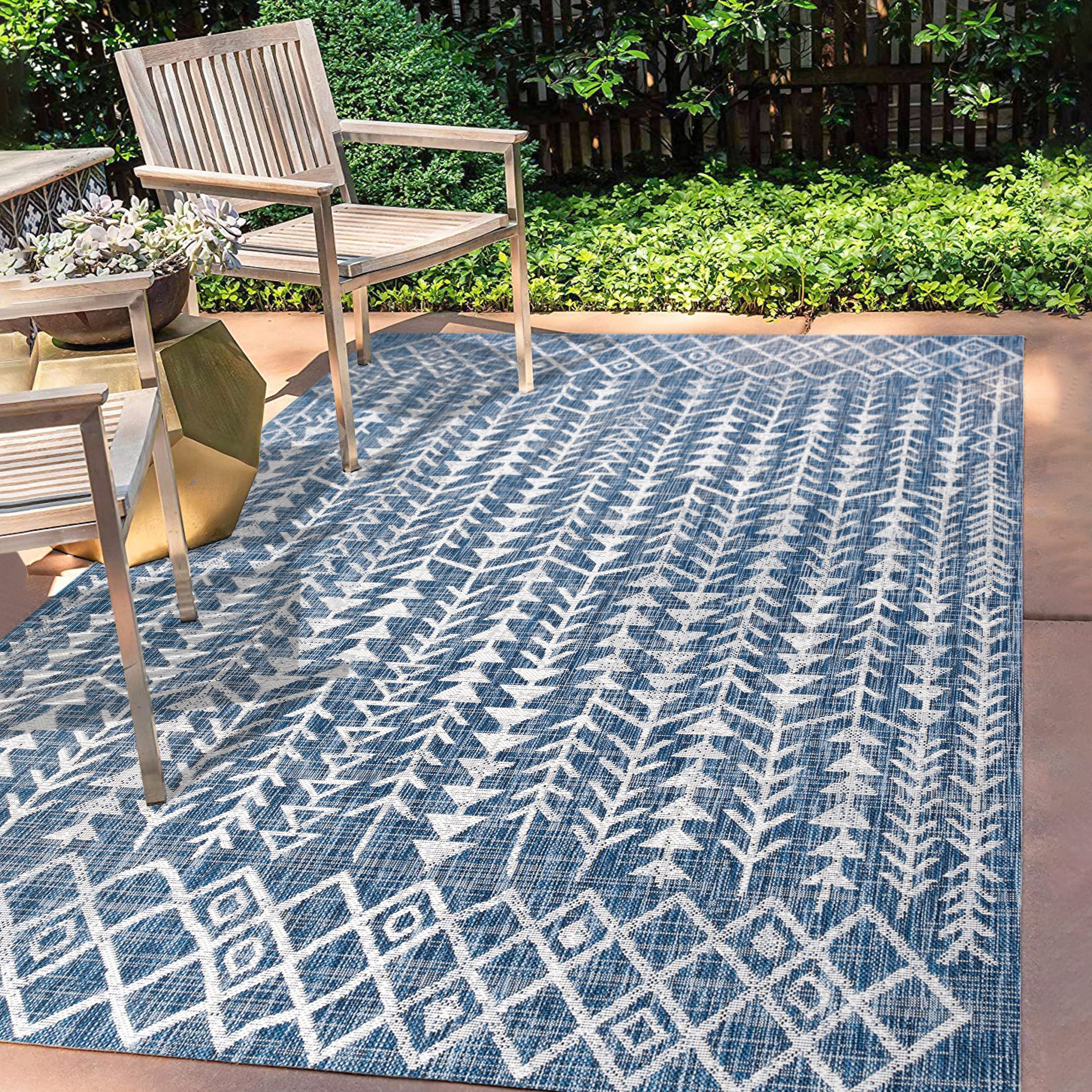 JONATHAN Y SMB132C-3 Tokay Bohemian Geometric Indoor Outdoor Area Rug Bohemian Contemporary Easy Cleaning Bedroom Kitchen Backyard Patio Non Shedding, 3 X 5, Blue/Ivory
