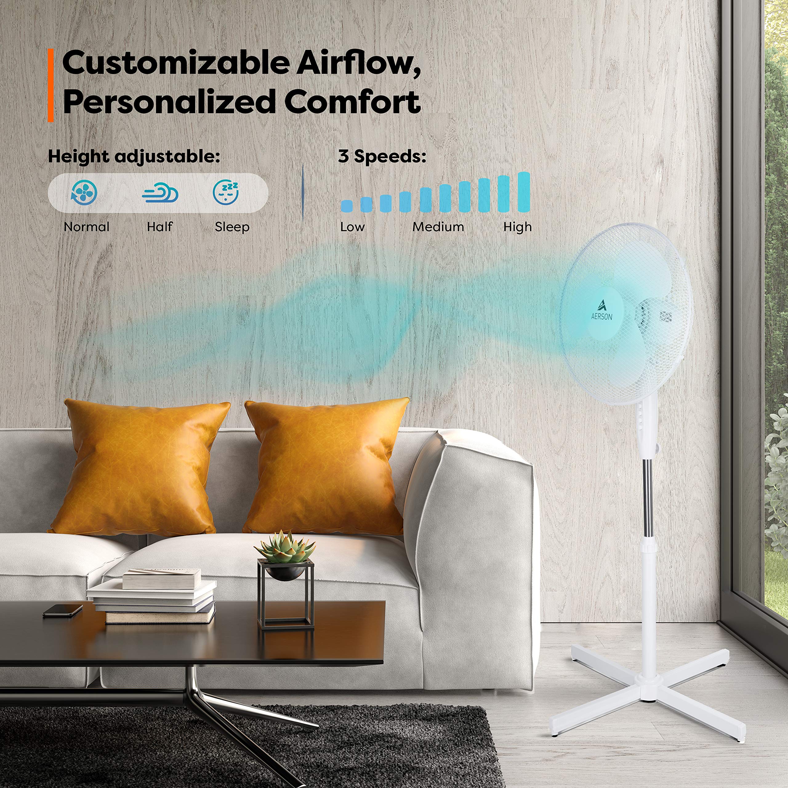 TRESKO AERSON Standventilator 40cm | Ventilator höhenverstellbar bis 120cm