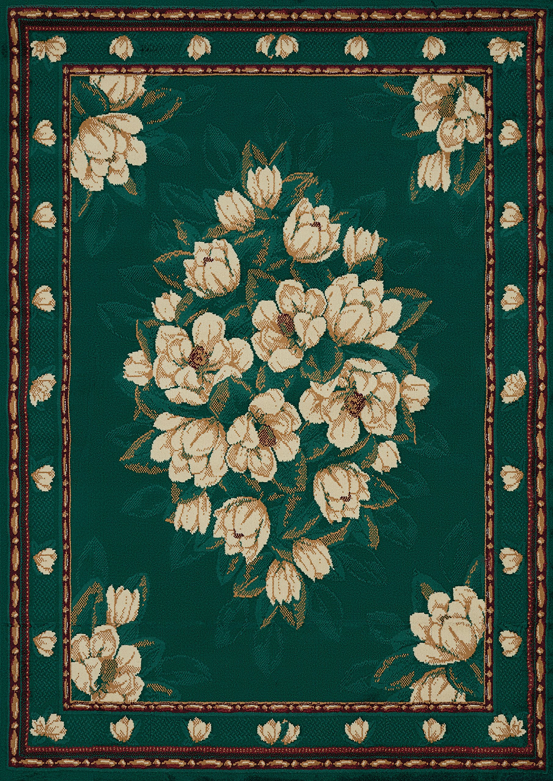 United Weavers of America, Manhattan Collection, Area Rug, Indoor, Polypropylene, Jute Backing, Stain Resistant, Transitional, Hunter, Floral Print, Rectangular, 3'11" x 5'3"