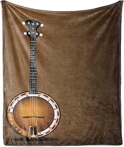 Lunarable Banjo Throw Blanket, Country and Western Music Retro Folk Traditional Jazz Caribbean Old-time Hippie Sound, Flannel Fleece Accent Piece