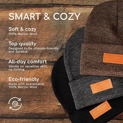 Miniatura 3 de Gorro unisex de lana merino súper suave con puños