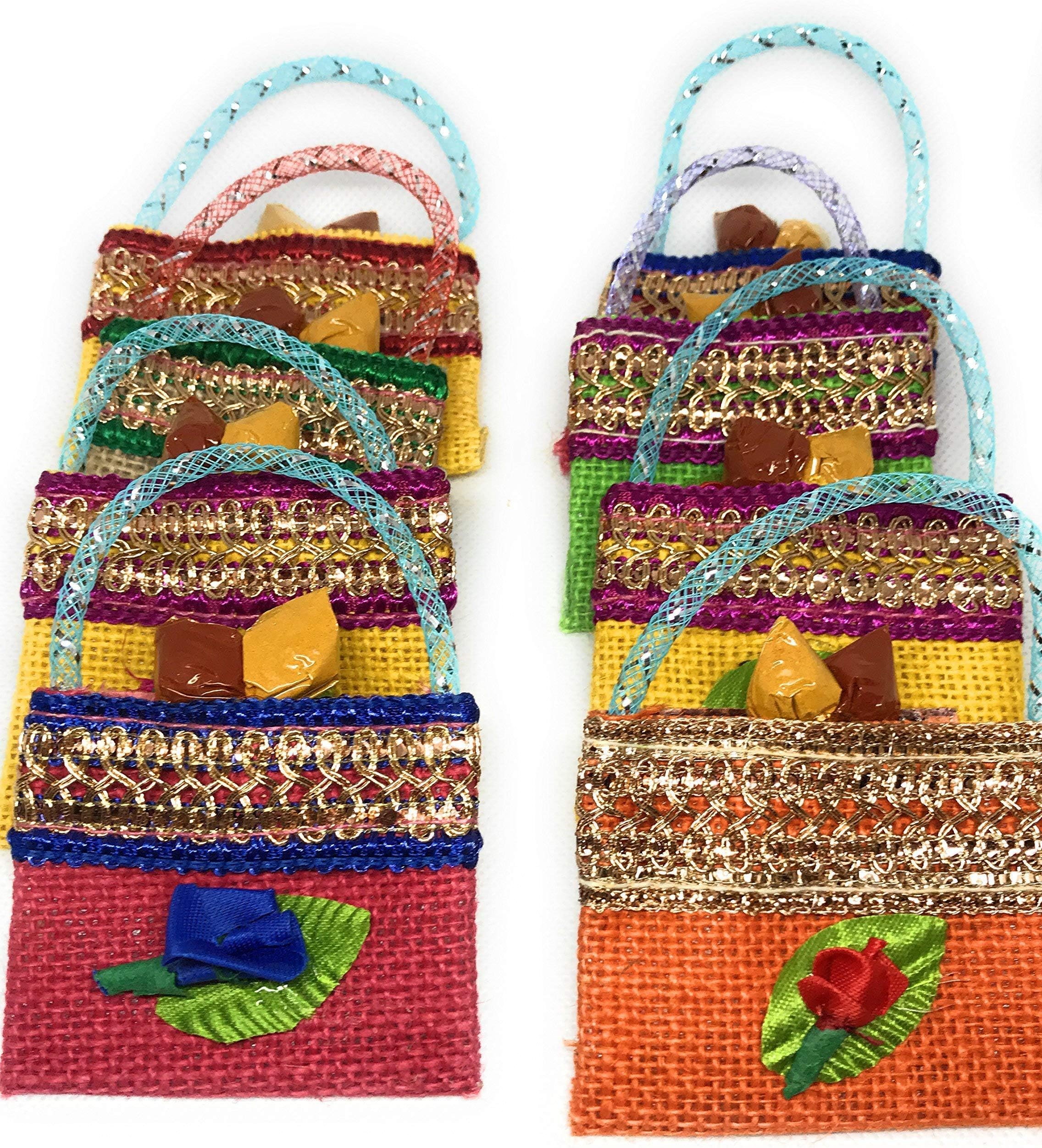Pack of 10 Haldi Kumkum handmade decorative jute bags