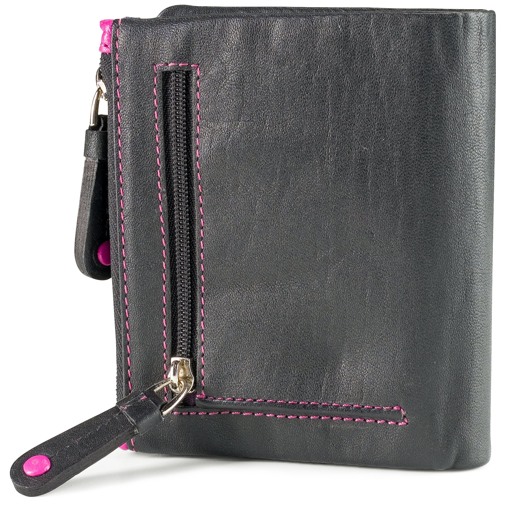 VISCONTI Mojito M77 - Cartera compacta de piel suave multicolor de 3.5 x 4.3 pulgadas, Negro Multi, 3.5" x 4.3", Cartera con cremallera
