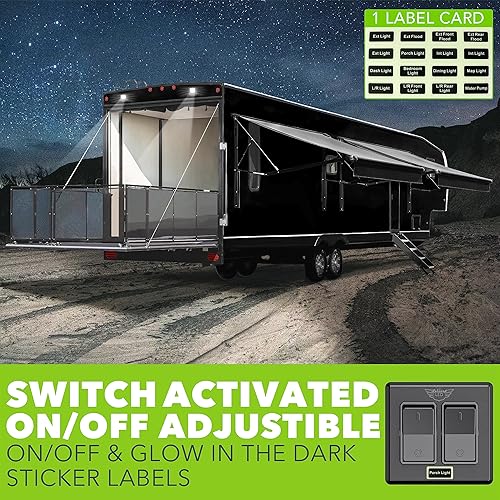 Miniatura 8 de Leisure LED Moderno interruptor de encendido y apagado doble SPST con bisel, 12 voltios, para RV, remolque, cámper, con etiqueta adhesiva (negro)